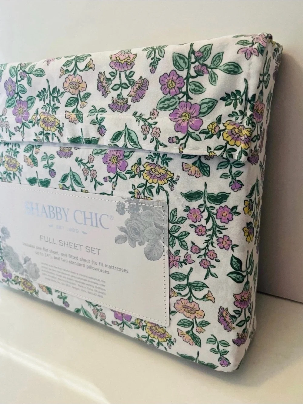 Shabby Chic Full Size Mountain Floral Sheet Set Purple Pink Yellow Flowers